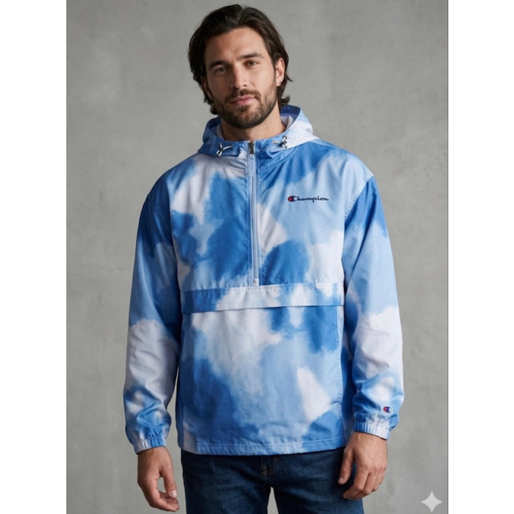 Men's Champion Blue White Packable Stadium Windbreaker Jacket L